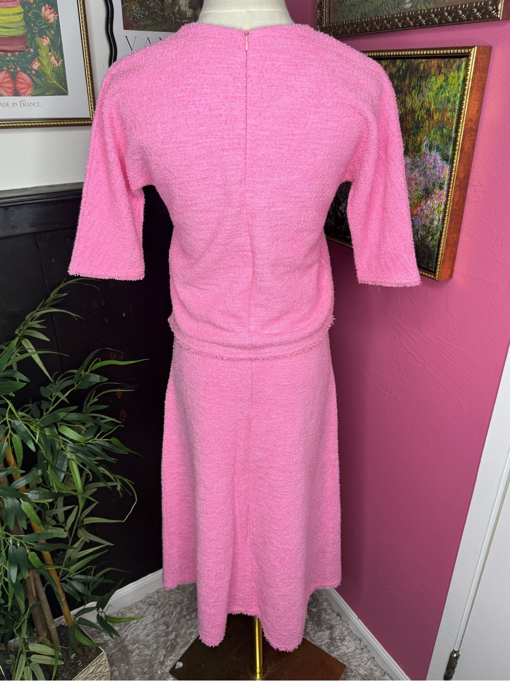 Zara Pink Structured Jacquard Top & Midi Skirt Set Sz S - Picture 7 of 14